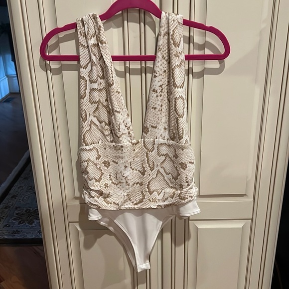 Blue Blush Tops - Snakeskin plunge bodysuit